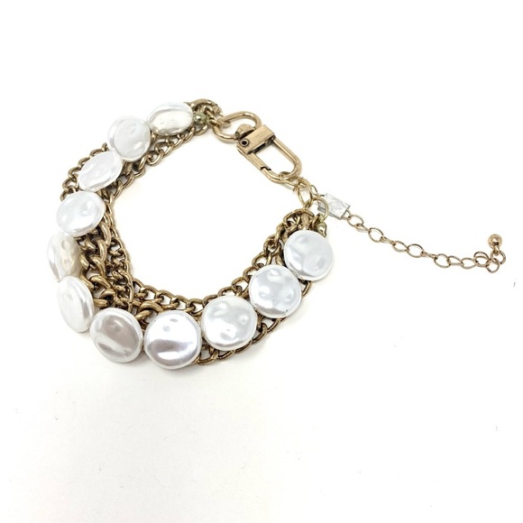 New Free People Moon Pearl Gold Chain Statement Anklet - Picture 2 of 5